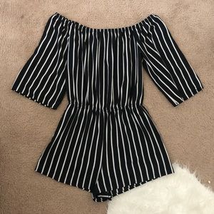 Black and white striped romper